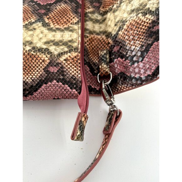 Betty Barclay Faux Snake Skin Crossbody Bag with Wristlet Handle Pink Tan Green - Picture 10 of 13